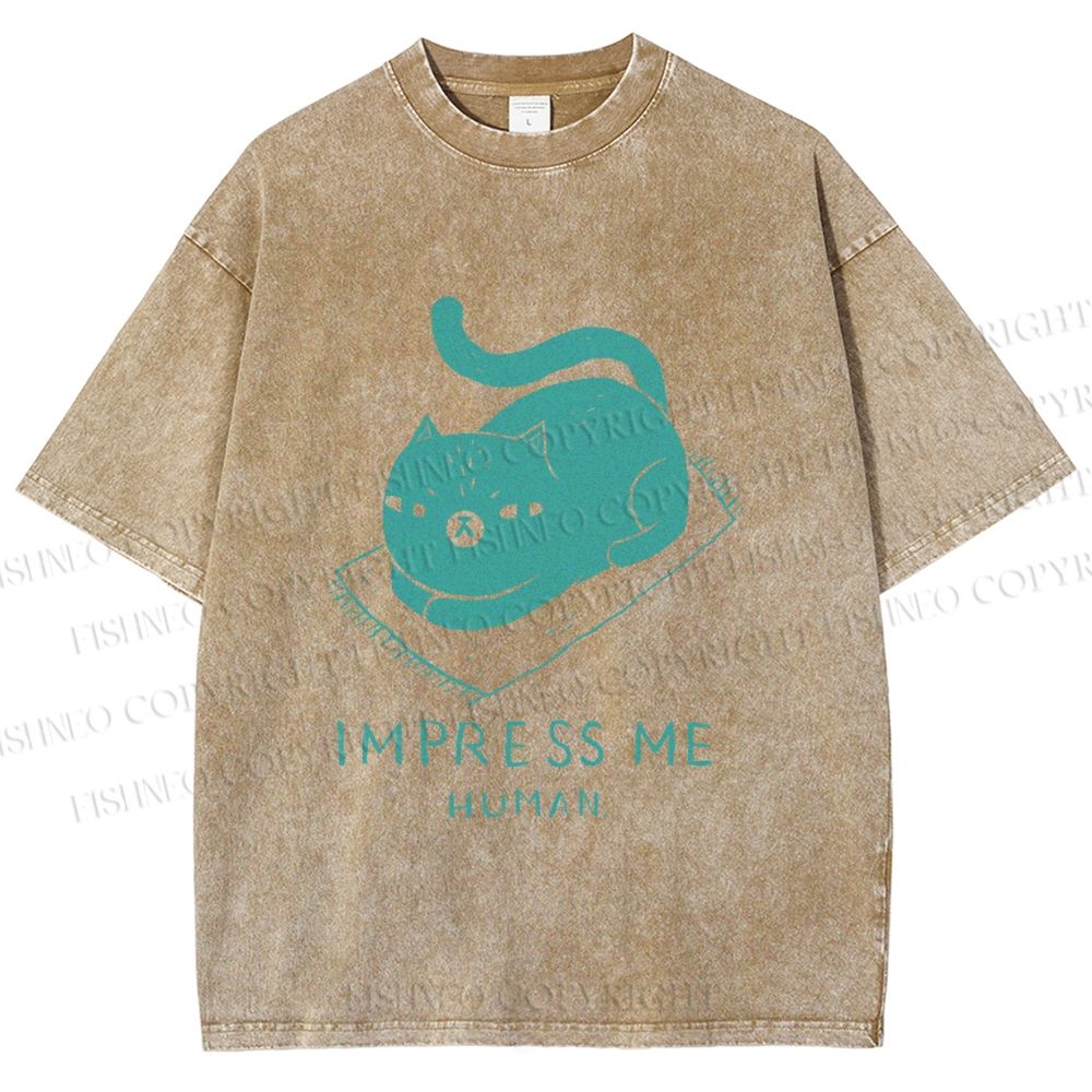 Unisex Funny Cat Impress Me Printed Washed Tee