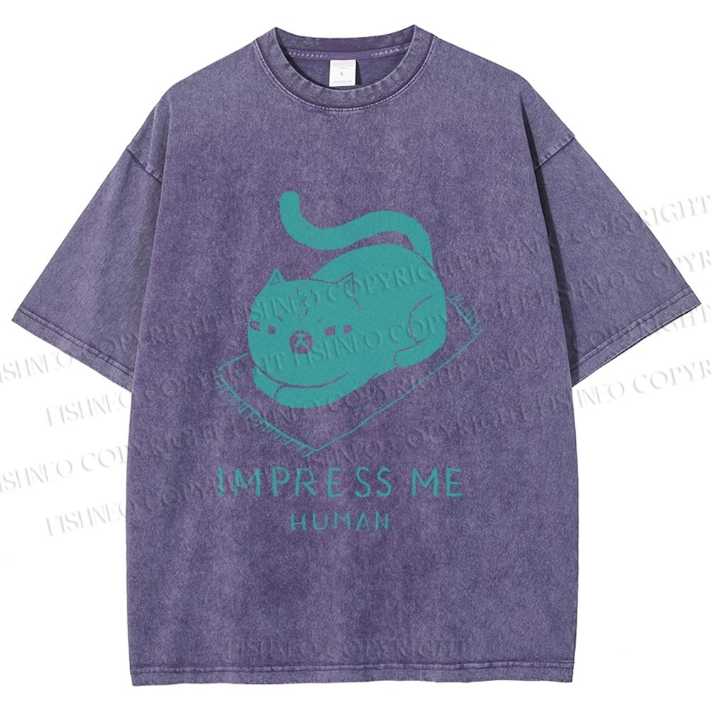 Unisex Funny Cat Impress Me Printed Washed Tee