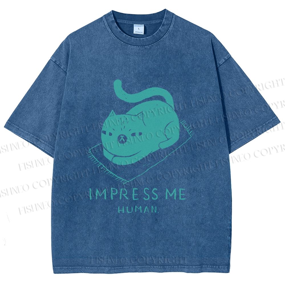 Unisex Funny Cat Impress Me Printed Washed Tee