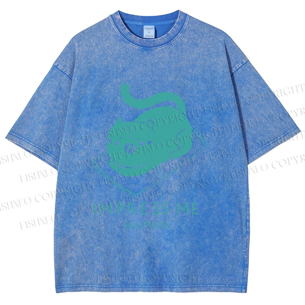 Unisex Funny Cat Impress Me Printed Washed Tee