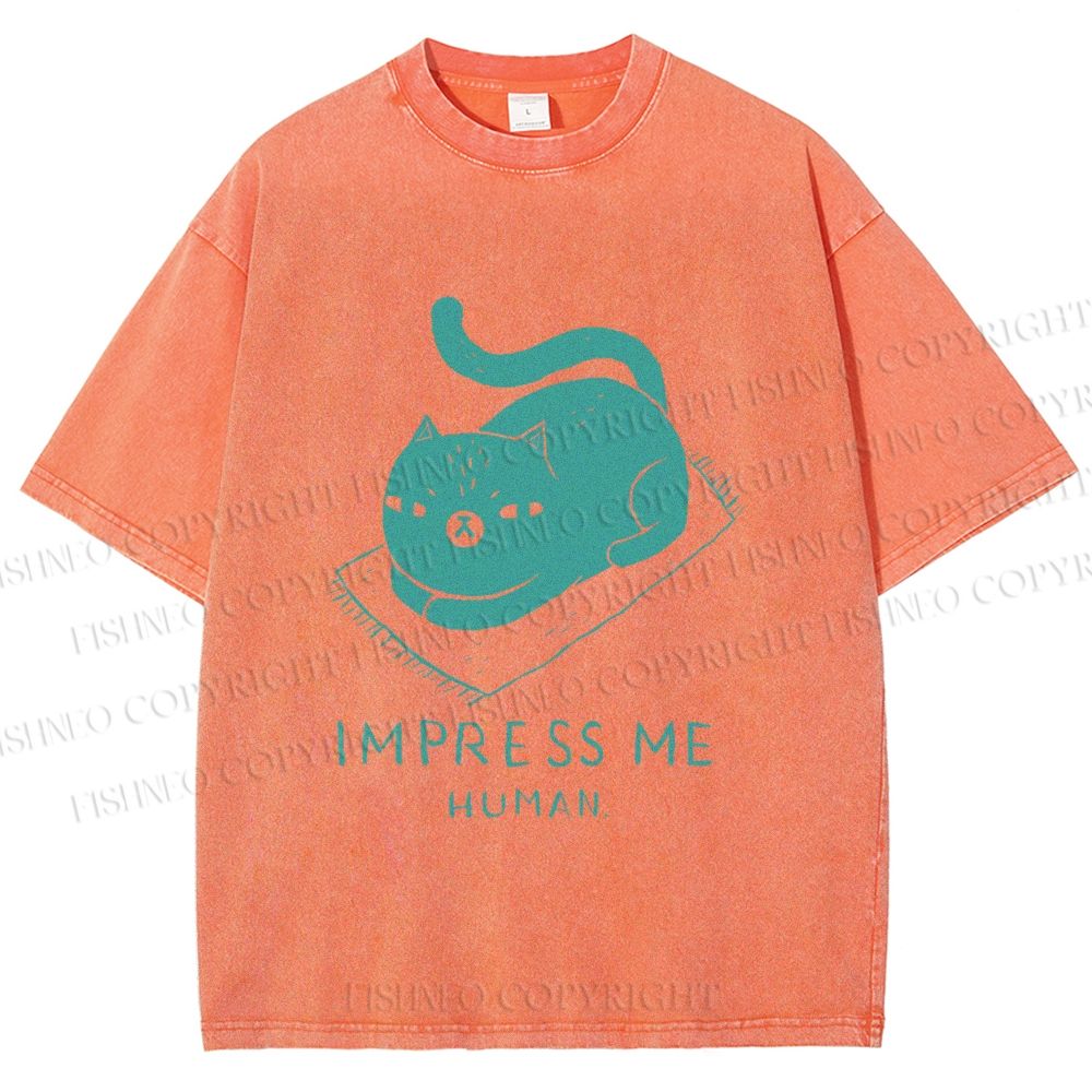 Unisex Funny Cat Impress Me Printed Washed Tee