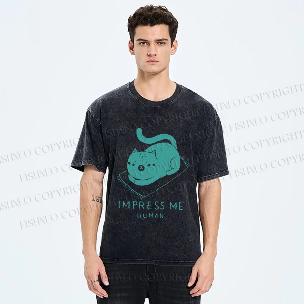 Unisex Funny Cat Impress Me Printed Washed Tee
