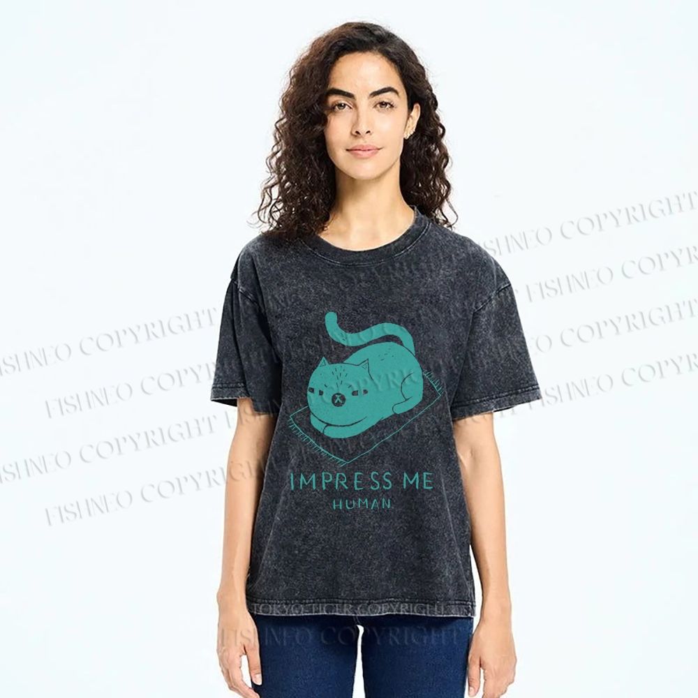 Unisex Funny Cat Impress Me Printed Washed Tee