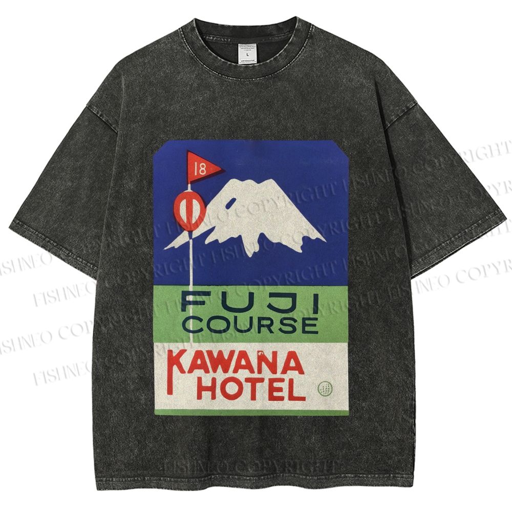 Unisex Vintage Japanese Mount Fuji Printed Washed Tee