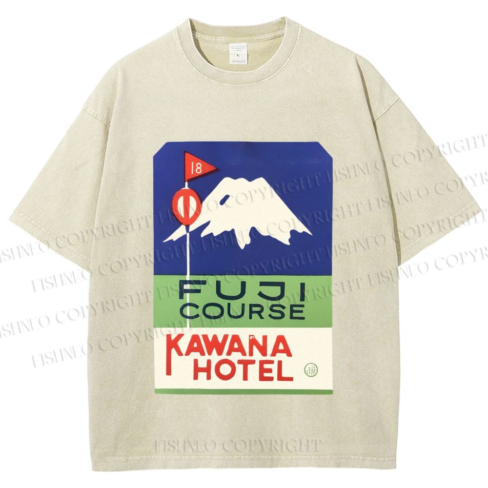 Unisex Vintage Japanese Mount Fuji Printed Washed Tee