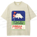 Unisex Vintage Japanese Mount Fuji Printed Washed Tee