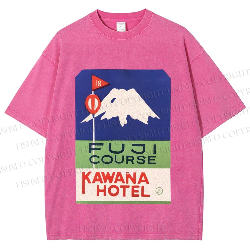 Unisex Vintage Japanese Mount Fuji Printed Washed Tee