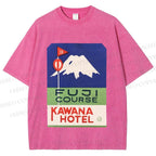 Unisex Vintage Japanese Mount Fuji Printed Washed Tee