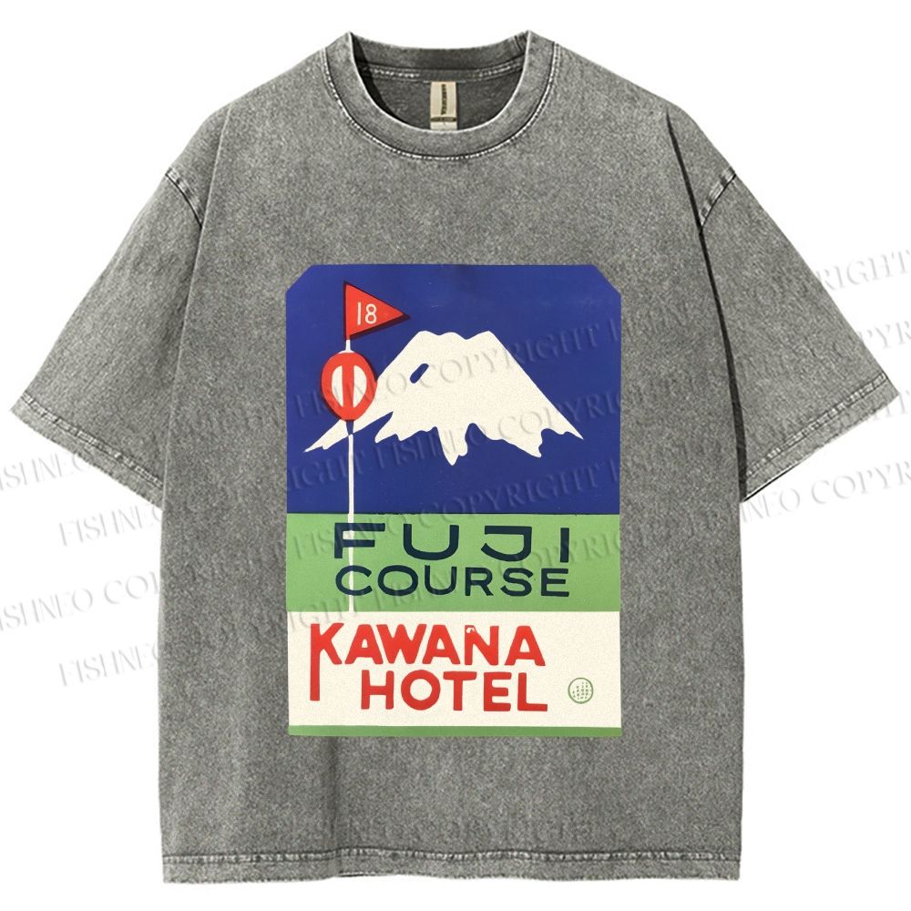 Unisex Vintage Japanese Mount Fuji Printed Washed Tee