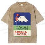 Unisex Vintage Japanese Mount Fuji Printed Washed Tee