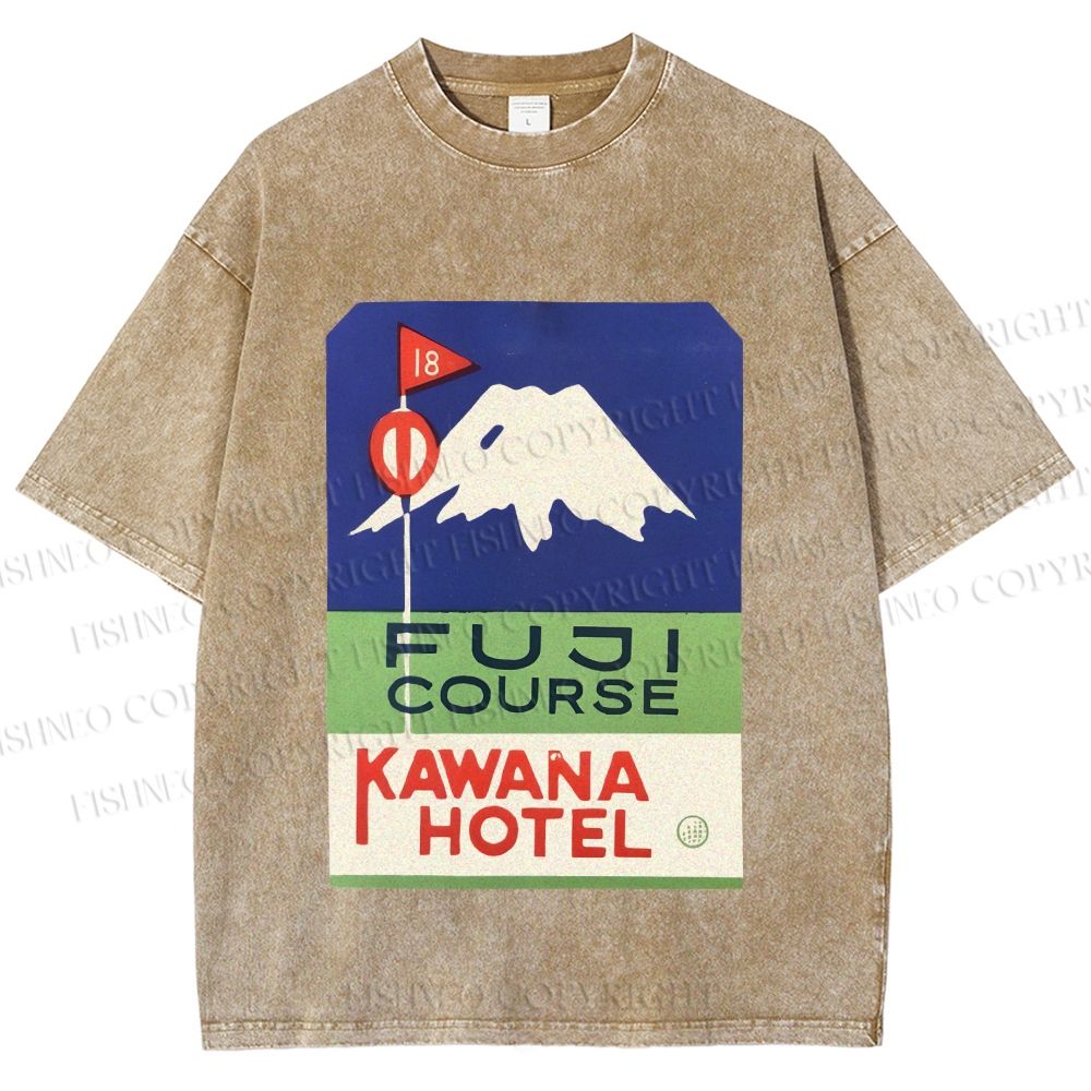 Unisex Vintage Japanese Mount Fuji Printed Washed Tee