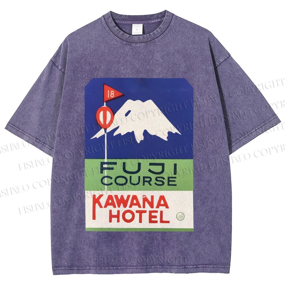 Unisex Vintage Japanese Mount Fuji Printed Washed Tee