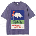 Unisex Vintage Japanese Mount Fuji Printed Washed Tee