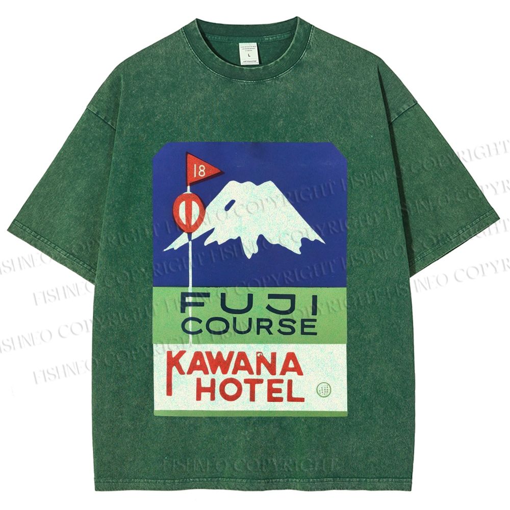 Unisex Vintage Japanese Mount Fuji Printed Washed Tee