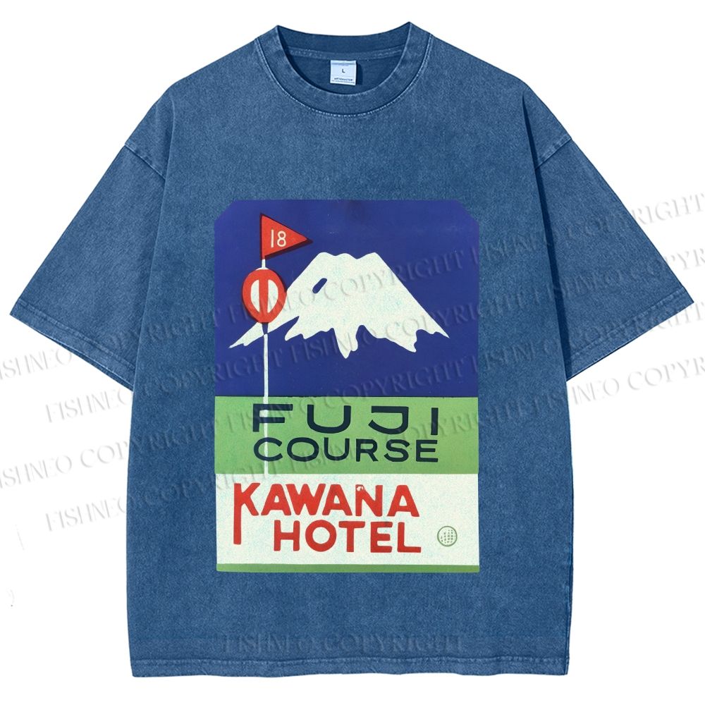 Unisex Vintage Japanese Mount Fuji Printed Washed Tee