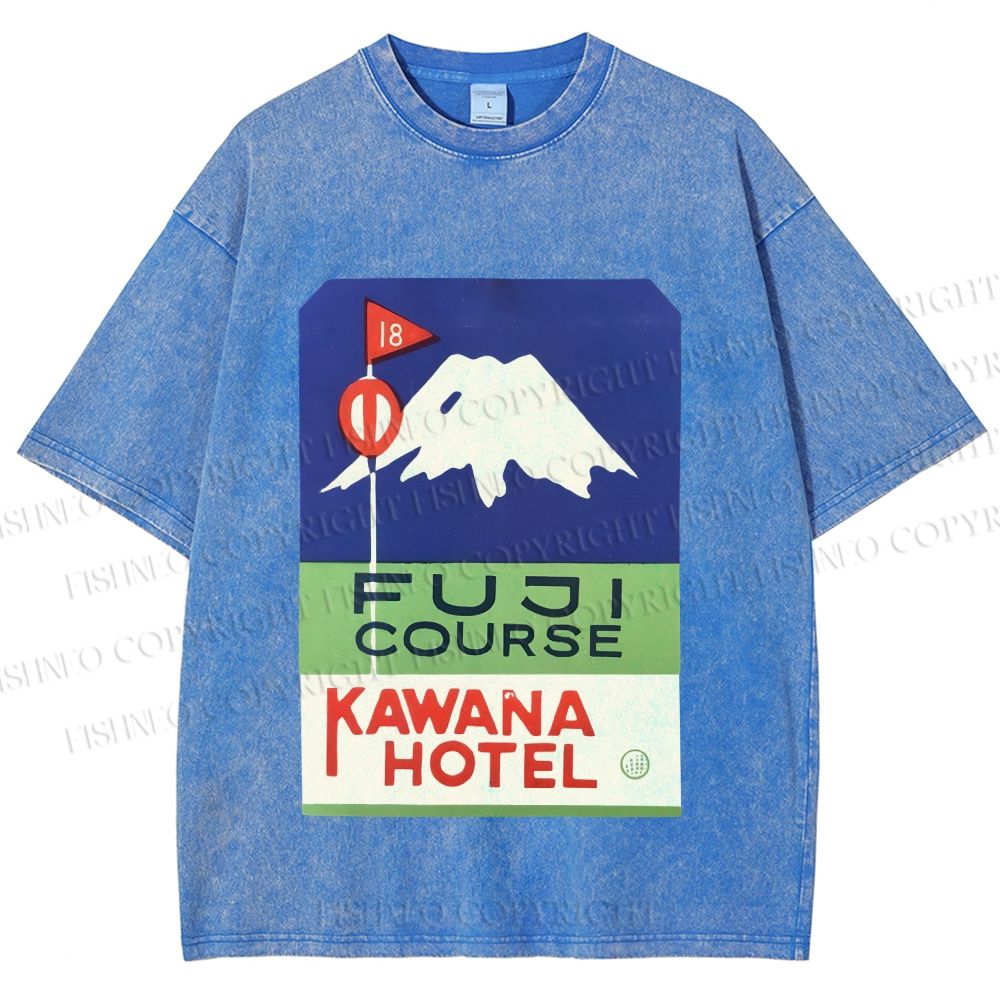 Unisex Vintage Japanese Mount Fuji Printed Washed Tee