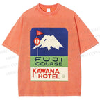Unisex Vintage Japanese Mount Fuji Printed Washed Tee