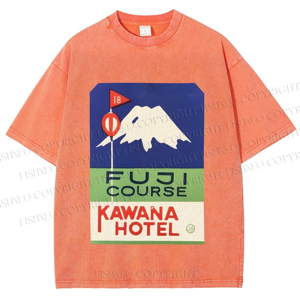 Unisex Vintage Japanese Mount Fuji Printed Washed Tee