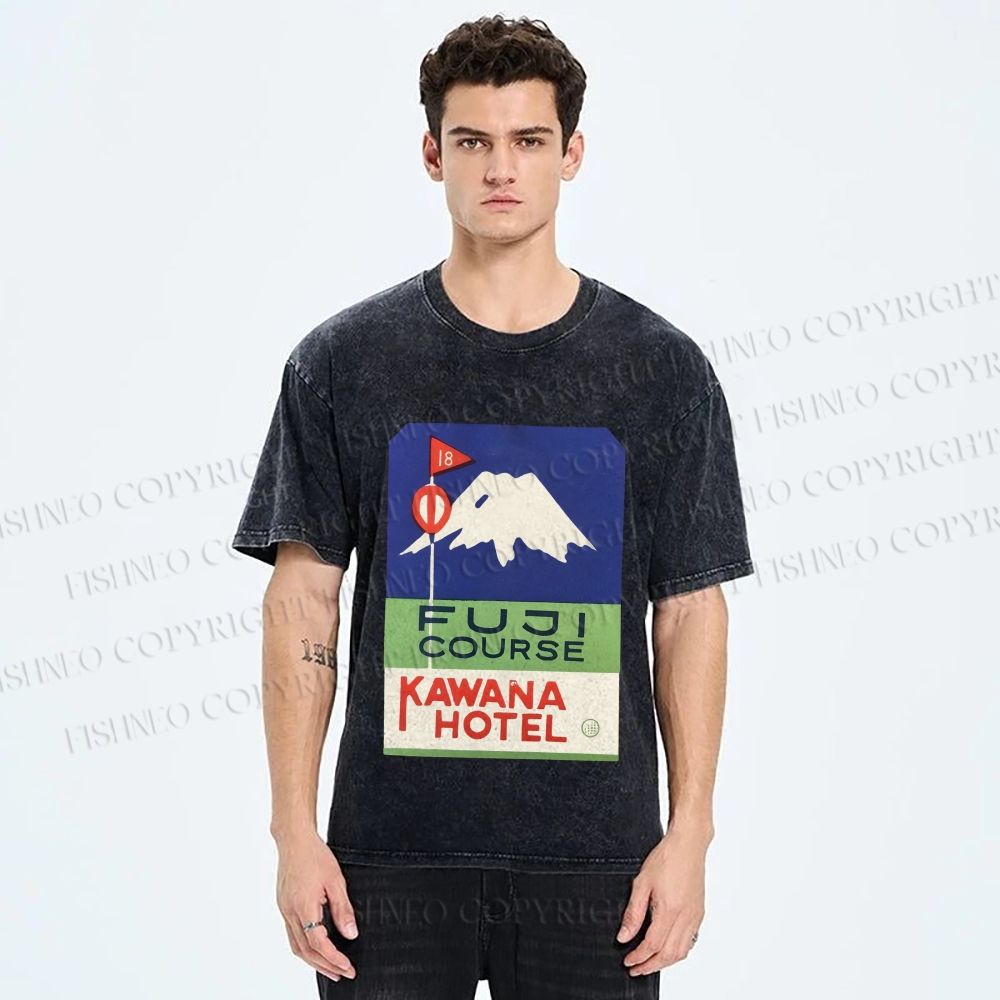 Unisex Vintage Japanese Mount Fuji Printed Washed Tee