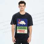 Unisex Vintage Japanese Mount Fuji Printed Washed Tee