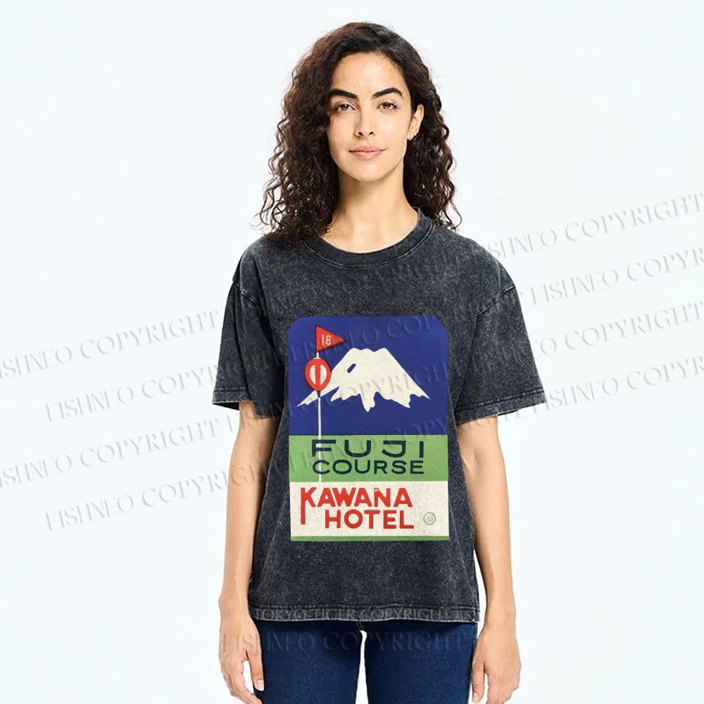 Unisex Vintage Japanese Mount Fuji Printed Washed Tee