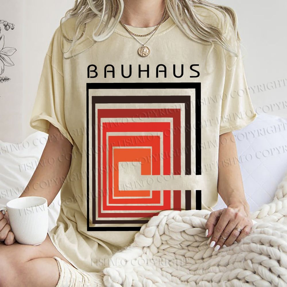 Unisex Vintage Bauhaus Design Printed Washed Tee