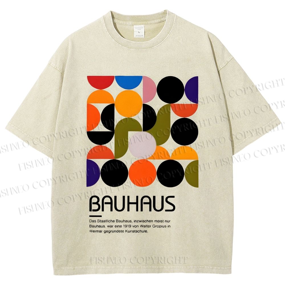 Unisex Vintage Bauhaus Design Printed Washed Tee