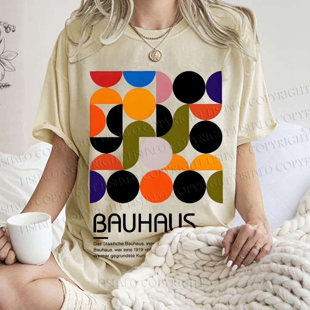 Unisex Vintage Bauhaus Design Printed Washed Tee