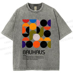 Unisex Vintage Bauhaus Design Printed Washed Tee