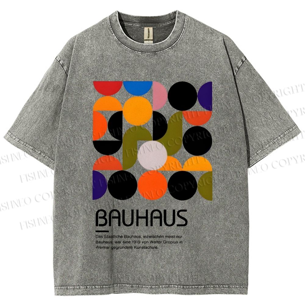 Unisex Vintage Bauhaus Design Printed Washed Tee