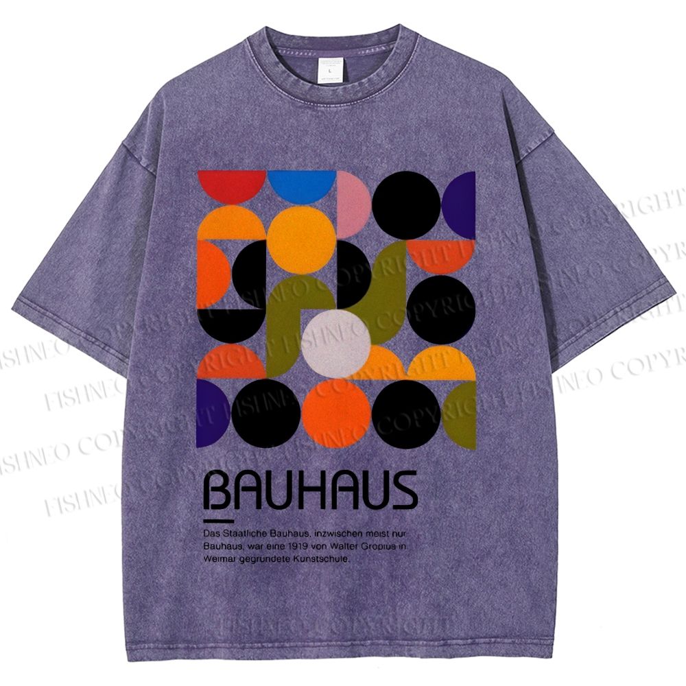 Unisex Vintage Bauhaus Design Printed Washed Tee
