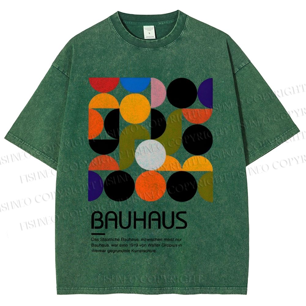 Unisex Vintage Bauhaus Design Printed Washed Tee