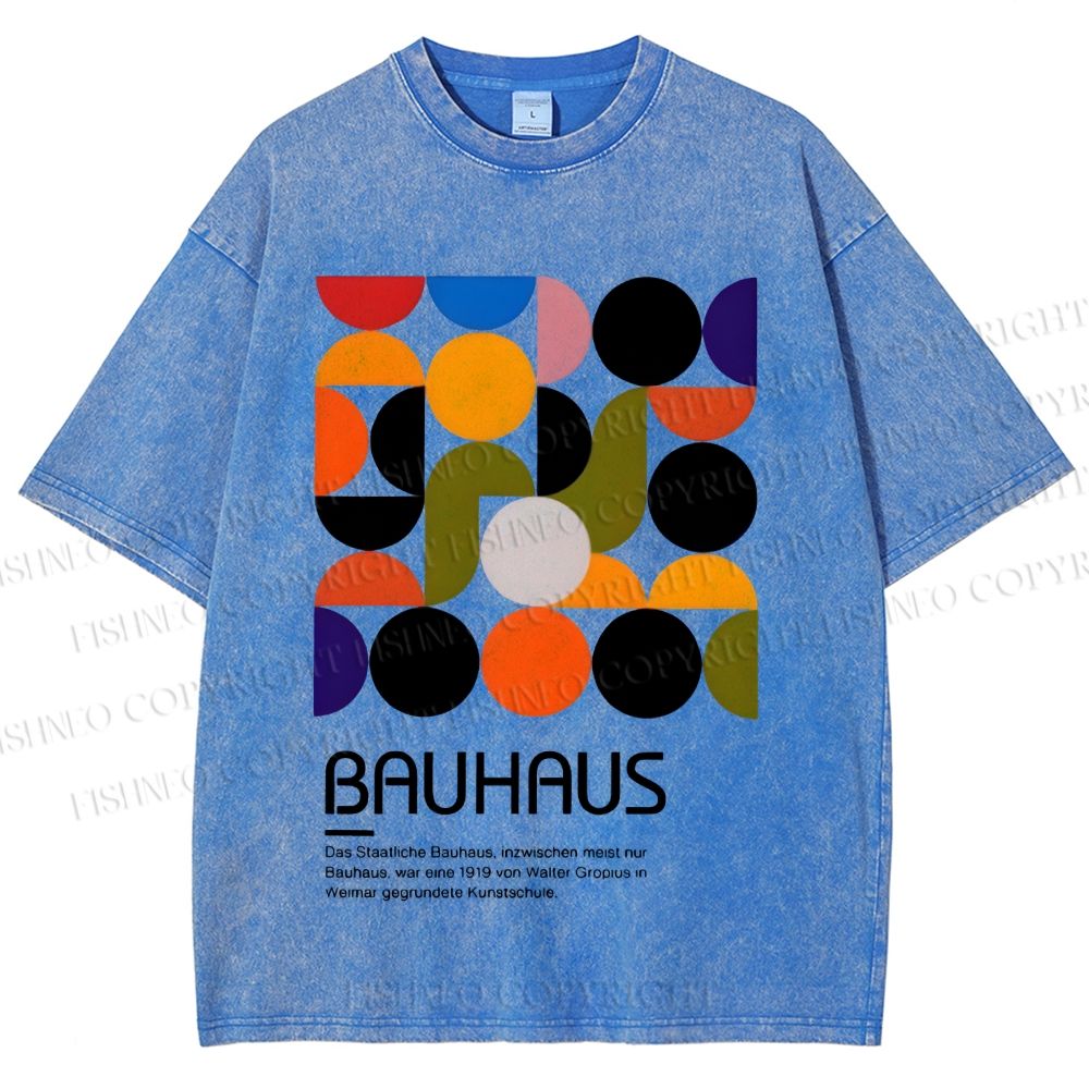 Unisex Vintage Bauhaus Design Printed Washed Tee