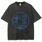 Unisex Vintage Japanese Wave Printed Washed Tee