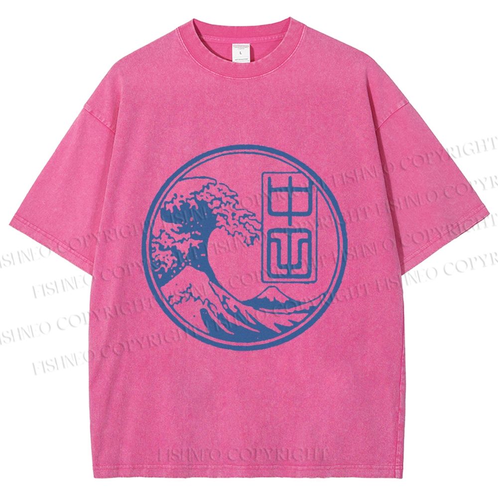 Unisex Vintage Japanese Wave Printed Washed Tee