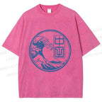 Unisex Vintage Japanese Wave Printed Washed Tee