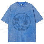 Unisex Vintage Japanese Wave Printed Washed Tee