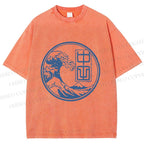 Unisex Vintage Japanese Wave Printed Washed Tee