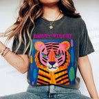 Unisex Angry Tiger Printed Washed Tee