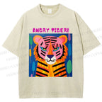 Unisex Angry Tiger Printed Washed Tee