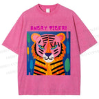 Unisex Angry Tiger Printed Washed Tee