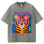 Unisex Angry Tiger Printed Washed Tee
