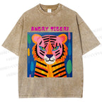 Unisex Angry Tiger Printed Washed Tee