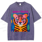Unisex Angry Tiger Printed Washed Tee