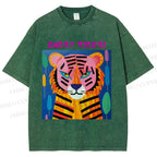 Unisex Angry Tiger Printed Washed Tee