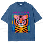 Unisex Angry Tiger Printed Washed Tee