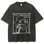 Unisex Vintage Japanese Frog Smoking Printed Washed Tee