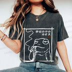 Unisex Vintage Japanese Frog Smoking Printed Washed Tee