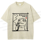 Unisex Vintage Japanese Frog Smoking Printed Washed Tee