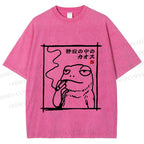 Unisex Vintage Japanese Frog Smoking Printed Washed Tee